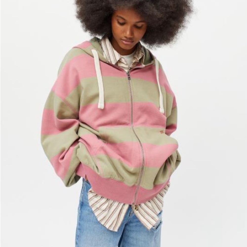 bdg urban outfitters striped zip-up hoodie jacket